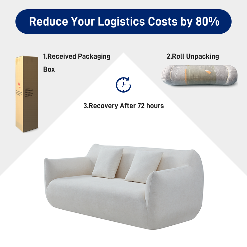 S254 IOem Factory Modern Minimalist White Teddy Fabric Cream Two Seater Beanbag Vacuum Compressed Sofa for Wholesaler