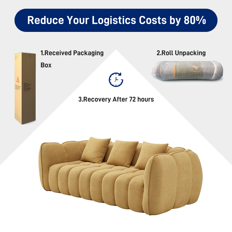 S255-3 Wholesale French Minimalist Style Cream Pumpkin Three Seater Couch Sofa Vacuum Packaging Compressed Foam Frameless Sofa